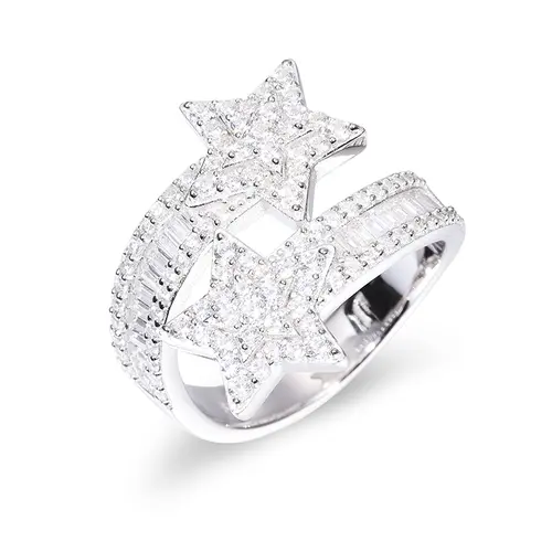 UCCIYO Star-Shaped Fine Moissanite Ring, S925 Sterling Silver Glitter Artificial Gemstone Ring for Women, Luxury Bling Iced Out Moissanite Jewelry, Wedding Engagement Gift【#R297】