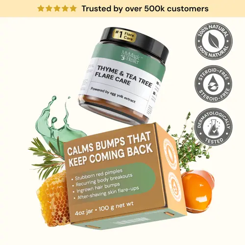 MyMagicHealer Thyme & Tea Tree Flare Care | Recurring Acne & Body Breakouts, Razor Bumps, Ingrowns & Bumpy Skin | Calms Red-Looking Irritation