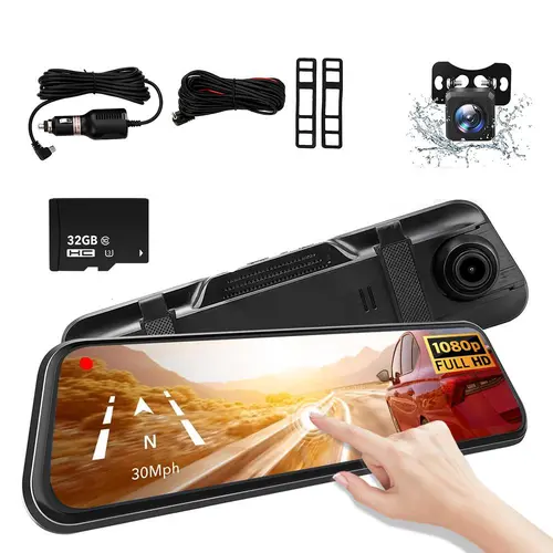 【ToolUpgrade】Automotive Driving Recorder Dashcam, 10-Inch Touch Screen, 1080P HD Waterproof Dual Front-Rear Camera, Interior Camera, Photo Mode, AVI Format, Gravity Sensor, Rear Assist Lines, Car Insurance, Cars Accessories,toolupgrade