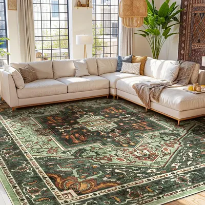 Shilucheng Neutral Vintage Absorbent Soft Rug, Machine Washable Decorative Area Rug, Non-Shedding Durable Sisal Carpet for Living Room Bedroom