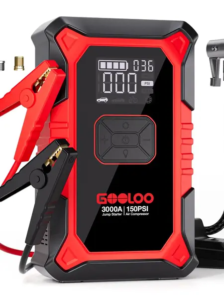 GOOLOO A3 Portable Car Jump Starter with Air Compressor, 3000A Car Battery Jump Starter (9.0 Gas/6.5L Diesel) with 150PSI Digital Tire Inflator Repair Tool Kit Vehicle. fathersdaygift,car accessories,toolupgrade