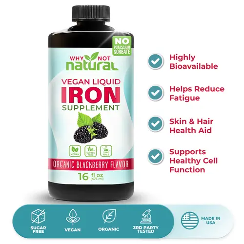 Why Not Natural Liquid Iron Bisglycinate Chelate Supplement for Women Men and Kids, Vegan formulation Edible Fitness Healthcare Organic Optimum Dietary