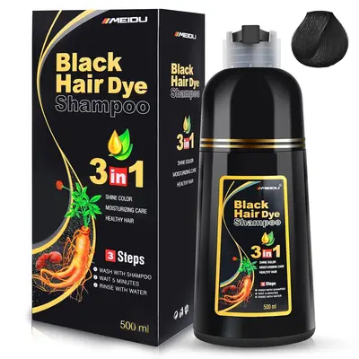 MEIDU 3-in-1 Hair Dye Shampoo - Gray Coverage, Herbal Ingredients, Ginseng Extract, Natural Coloring, Black Hair Dye for Haircare,sohochic