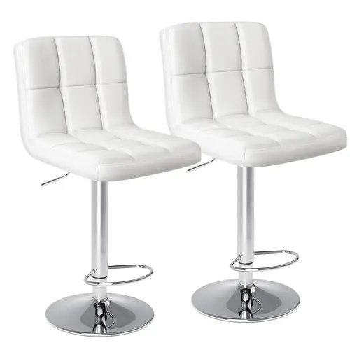 Sweet Furniture F Bar Stools Set of 2, PU Leather Adjustable Swivel Barstools, Armless Hydraulic Kitchen Counter Height Bar Stools, Thickened Seat Cushion Square Island Barstools with Back