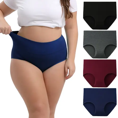 INNERSY Women's Plus Size XL-6XL High Waisted Cotton Underwear 4-Pack, Soft & Comfortable Full Coverage Briefs, Breathable Stretchy Fabric for Everyday Wear & All-Day Comfort