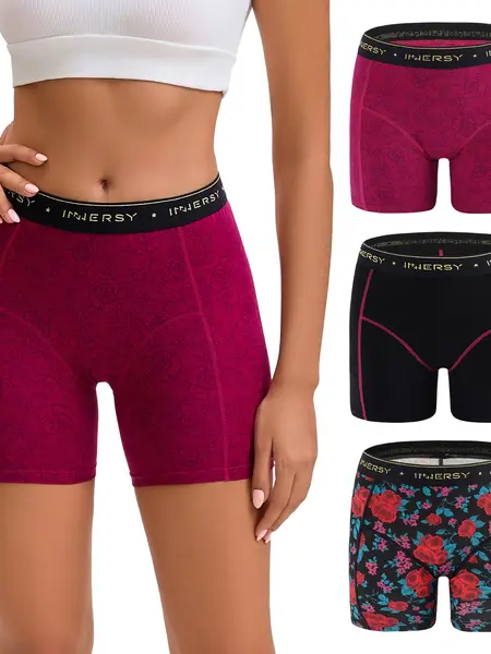 INNERSY Women's 4-Inch Inseam Boxer Briefs 3-Pack, 7.5-Inch Inseam Cotton Boyshorts Underwear, Soft & Comfortable Ladies Panties, Breathable & Stretchy for Everyday Wear & Full Coverage Womenswear Smooth Basic Minimalist