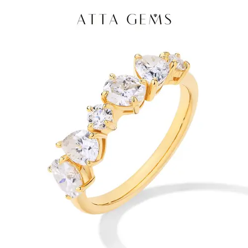 D Color VVS1 Sparkling Synthetic Moissanite Ring, Pear-Round-Oval Cut, Unisex Adults' Engagement & Birthday Gift Ring, R142, Summerwins Artificial Gemstone Jewelry, Yes