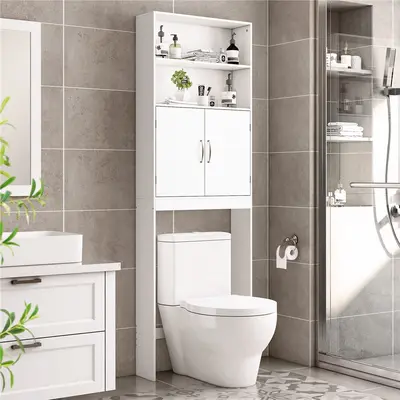 Yaheetech Modern Wooden Over-the-Toilet Bathroom Cabinet - Sturdy Modern Storage Cabinets with Adjustable Shelf, 2 Open Shelves, Clever Storage & Compartment Tall Cupboards, Requires Assembly, Interior Storage Furniture, Espresso tiktokshopbacktoschool, 2