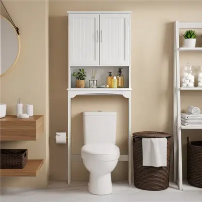 Yaheetech Sturdy Wall-Mount Water-Resistant Wooden Over-The-Toilet Cabinet, Stable MDF Bathroom Storage Organizer with Adjustable Shelves for Bathroom Use