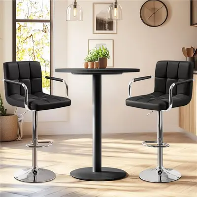 【Heavy Duty】Yaheetech 2-Piece Bar Stools Adjustable Counter Stools Bar Chairs Synthetic Leather Modern Design Swivel Barstools Gas Lift Stools for Kitchen Counter 360 Degree Swivel Seat Top