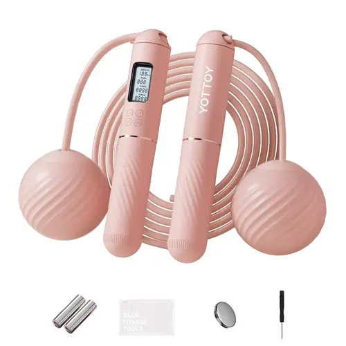 YOTTOY Compact Cordless Jump Rope - PVC Steel Fitness Skipping Rope with Large LED Display, High-Precision Chip, Weighted Ball, Beep Target Alert, Textured Grip Feels Secure, 360 Rotation for Women's Home Gym Cardio Workouts,sohochic