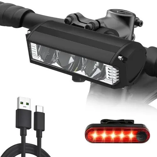 Super Bright 3-LED USB Rechargeable Bicycle Light Set - 4 Modes, 1600lm Wide Beam, IPX6 Waterproof, Aluminum Body Resists Knocks, Includes Taillight for Outdoor Night Riding by Cyclists, Ipx6 Water Resistant,sohochic