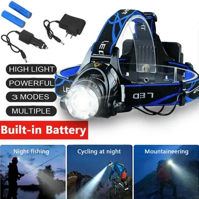 Rechargeable LED Headlamp Flashlight - 1200 Lumen Powerful, Ultra-Light, Waterproof Motion Sensor, Multiple Lighting Modes, Long-Lasting Batteries, Headband, Car Charger for Outdoor Camping, Mountaineering, Outdoor Gadgets Use, Outdoor Activities, Abs Pla