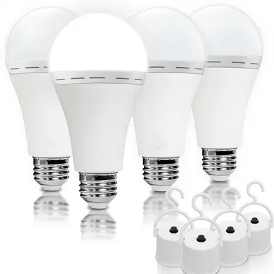 Rechargeable Emergency Light Bulbs 4 Pack A19, Camping Lamp 6000K, 12W (60W Equivalent), 120V, Battery Powered, 1200mAh for Home Power Outage, Energy Saver, Outdoor Activities, Emergency Bulb, 2.7 Inches Diameter