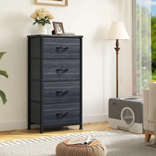 Yitahome 4-Drawer Furniture Dresser - Modern Storage Dresser, Steel Frame Cabinet, Minimalist Bedroom Storage with Wooden Top, Easy-Pull Fabric Bins for Small Space Living & Closets