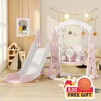KORIMEFA 4-in-1 Kids sohochic Slide and Swing Set with Basketball Hoop Climbing Ladder Multifunctional Play Center for Active Fun Age 1+ Years Indoor Outdoor Playset Safe-Playground Equipment Playroom Sport-Golf Playset-soccer-football-dealsforyoudays