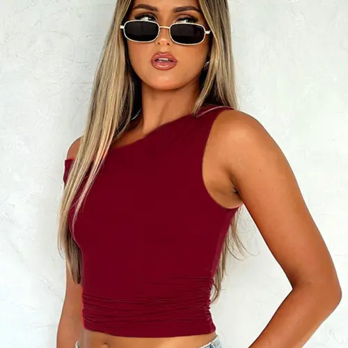 Women's Basic Plain Asymmetrical Neck Ruched Sleeveless Tank Top, Casual Chic Sleeveless Slim-fitting Top for Summer, Women's Clothing for Daily Wear, Sleeveless Everyday