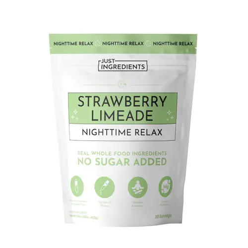 Just Ingredients Strawberry Limeade Nighttime Relax Drink - 30 Servings - Supports Relaxation & Restful Evenings - Magnesium, L-Theanine, & Tart Cherry Extract - No Sugar Added - Made with Real Food Ingredients