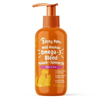 Zesty Paws Wild Alaskan Salmon Oil with EPA & DHA, nourishing Omega-3 Fish Oil blend for Dogs & Cats, Healthy Skin & Coat