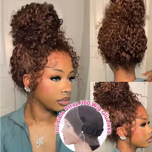 Ashimary Water Wave Invisi-Strap Snug Fit 360 Lace Frontal Pre-Cut Bleached Knots Chocolate Brown Glueless Lace Wig#summerwins, Lace Front Wigs, Invisible Lace Wig, Human Hair Wig,sohochic