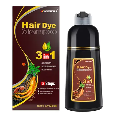 MEIDU 3-in-1 Chestnut Dark Brown Hair Dye Shampoo for Adults - Herbal Ginseng Ingredients, Semi Permanent Color, Gray Hair Coverage, Plant-Based Haircare, Chestnut Brown,back to school,sohochic