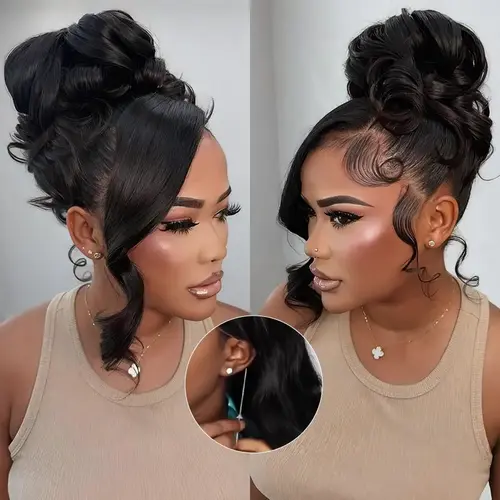 Ashimary Female Glueless 360 Lace Wig - Exclusive Upgrade New Design Pre-Styled Wavy Human Hair Wig, Invisi Strap, 3-Second Install, Face-Framing Salon Updo Hairstyles,sohochic