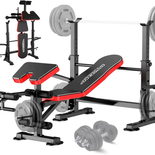 OPPSDECOR 6-in-1 Foldable Weight Bench with Foldable Frame, Horizontal Bar Set Weight Lifting, Leg Developer, Preacher Curl, Adjustable Flat/Incline Seat, 660 lbs Capacity, Home Fitness Equipment for Full Body Workout, Imitation Leather,sohochic