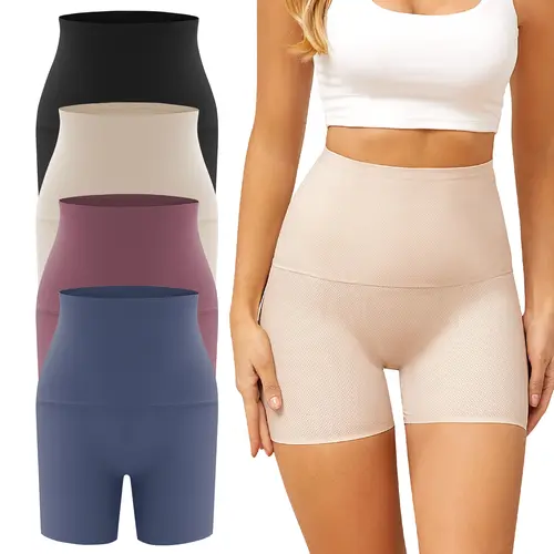 FINE TOO 4PCS Women's Boyshort Underwear Basic Full Coverage Seamless Lingerie Comfort  Stretch Boxer Briefs Dress Fit  Womenswear