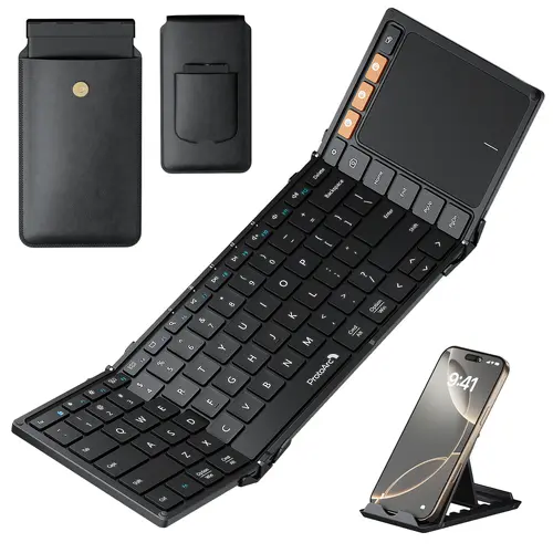 ProtoArc Foldable Keyboard with Touchpad, XK01 TP Folding Portable Keyboard, Full Size Keys, Large Trackpad Bluetooth Travel Keyboards for Laptop PC Tablet