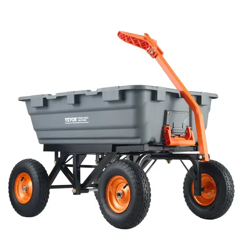 【toolupgrade】VEVOR Heavy Duty Wagon Poly Garden Dump Cart - Easy-Assemble Steel Frame, 2-in-1 Convertible Handle, 13" Shock Absorb Rubber Tires, 1500 lbs Max Capacity, 180° Towing Steer, Mesh Cover for Adults’ Outdoor Towing & Haul Needs, 1.2" Thick Metal
