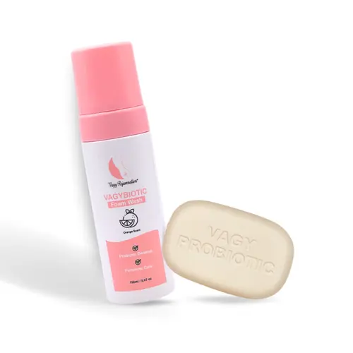 Vagy Biotic Gentle Intimate Cleanser - Coconut Oil & Olive Infused Feminine Care Probiotic Wash for Adults, All Types Skin, Available as Bar & Foam Mousse Cleansing Option