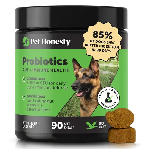 Pet Honesty Probiotics Gut + Immune Health with Prebiotics & Enzymes Duck Flavored Soft Chews Digestive Supplement for Dogs, 90 count