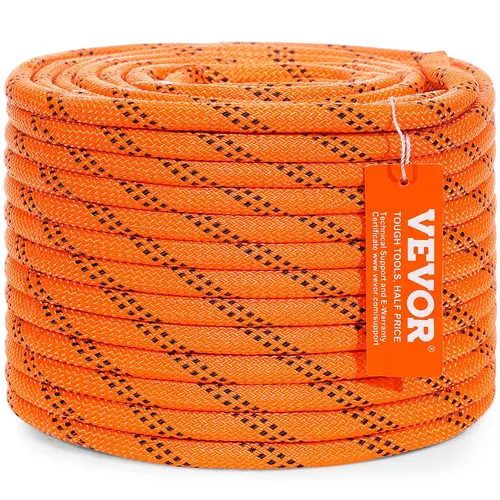 VEVOR Dual-Weave Polyester Climbing Braided Rope, 3/8 in x 120 ft, 48-Strand, 4000 lbs Tensile Strength, Heavy Duty Rope with 10% Length Increase, for Arborist Work & Outdoor Climbing, Orange/Black,toolupgrade