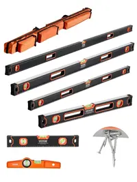VEVOR 6-Piece Magnetic Torpedo Level Set, Aluminum Alloy Hardware Tools for Construction, with 78/48/32/24/16/10 in Bubble Vial Rulers, 45/90/180 Degree Measurement, Shock-Resistant, SAE & Metric Scales