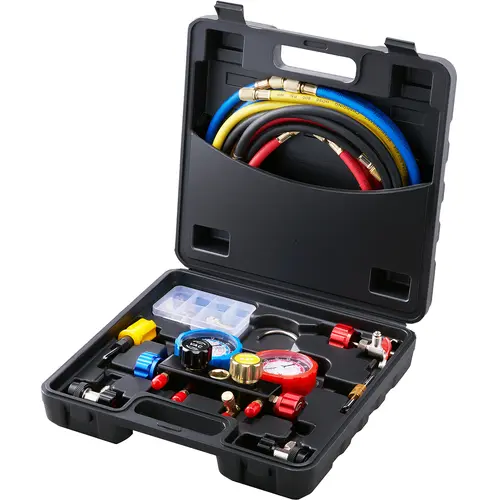 【toolupgrade】VEVOR AC Gauge Set - 4 Way AC Manifold Gauge Set for R134A R22 R12 R410A Refrigerant Freon Gauges with 5ft HosesCouplersCan Tap Works on Car Auto Freon Charging and Evacuation,father'sdaygifts