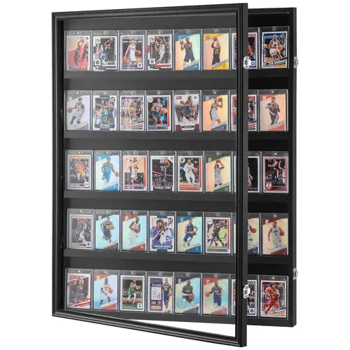 【toolupgrade】VEVOR 35-Graded Sports Card Display Case, 24.3x30.5x2.1in Wall Mount Display Rack with 98% UV-Protection PC Glass, Lockable Wall Cabinet for Baseball,Soccer,Basketball,Hockey,Easy Installation (Drill-Ready)