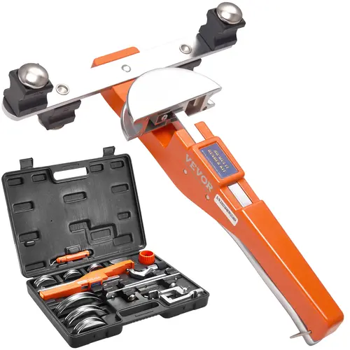 【toolupgrade】VEVOR Ratcheting Pipe Tube Bender Hand Tool, 1/4"-7/8" O.D., 90° Forward/Reverse, Long Handles, Ergonomic Design, 7 Dies, Pipe Cutter & Deburring Tool for HVAC, Floor Heating Repairs, Hand Tools