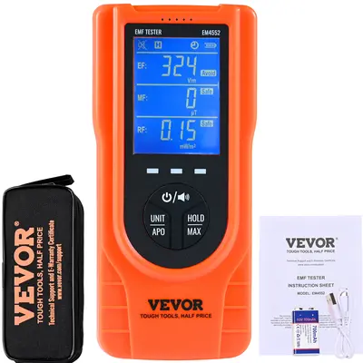 【toolupgrade】VEVOR 3-in-1 EMF Meter, Handheld Rechargeable Electromagnetic Field Radiation Detector with Digital LCD, 5Hz to 3.5GHz Full-Spectrum Tool for Radiation Check, Auto-Shutoff, Compact and Pocket-Friendly Home Inspections, Visual, Enhanced Protec