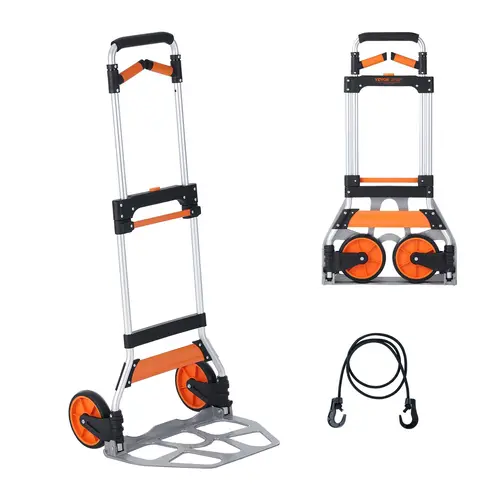 VEVOR Foldable Heavy-Duty Aluminum Convertible Hand Truck Foldable Cart, 309 lbs Max Load, Adjustable Handle, PP+TPR Silent Rubber Roll Quiet Wheels, Compact Ultra-Lightweight Fully Assembled Trolley (TikTokShopBlackFriday) Great for Groceries & Boxes,too