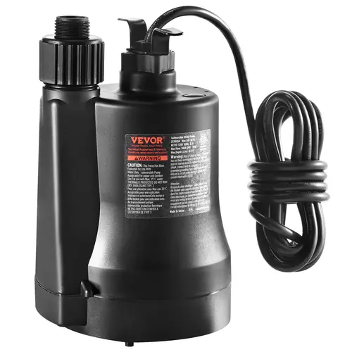 【toolupgrade】VEVOR 1/3 HP Submersible Utility Sump Pump, 2450 GPH High Flow, 30 ft Head, High-Strength Copper Motor Safe, 10 ft Power Cord, Carrying Handle, 3/4" Garden Hose Adapter for Swimming Pool Draining