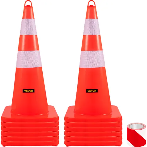 【toolupgrade】VEVOR 12x28" PVC Orange Traffic Cones, Construction Gear with 2 Reflective Collars, Weighted Large Base Resists Tipping, Hand-Held Ring, Tough & Flexible PVC for Harsh Jobs, Road Blocker for Traffic Control, Driveway Parking