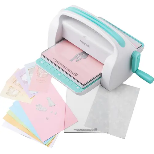 VEVOR Manual Die Cutting & Embossing Machine - DIY Cutting Machine, 9in Opening, Foldable Saves Space, Steel Roller Power, Portable Full Kit, Works on Paper Felt Leather Fabric, Craft Paper Printmaking, White,toolupgrade