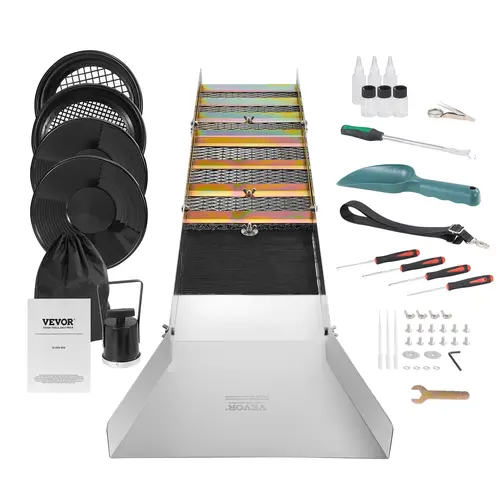 【toolupgrade】VEVOR Foldable Sluice Box Tool Kit, 50in 23pc Prospecting Equipment with Gold Pan, Classifier Screen, Separating Magnet, Portable Backpack, Shoulder Strap, 1 Spoon & More