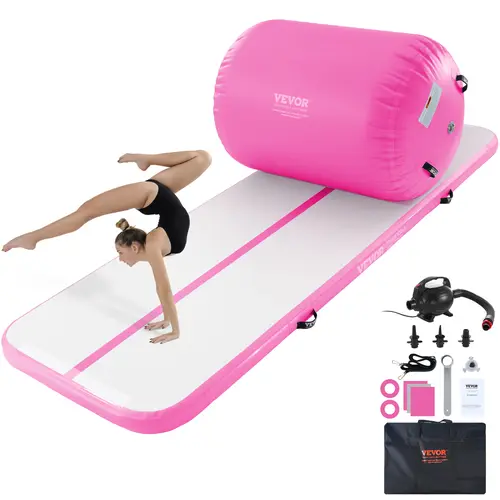 VEVOR Inflatable Gymnastics Air Mat Set, 2 PCS Tumbling Mat, Tumble Track with Electric Pump, Air Roller Barrel Gymnastics Equipment, Training Mats for Home Use/Gym/Yoga/Cheerleading/Beach/Park/Water