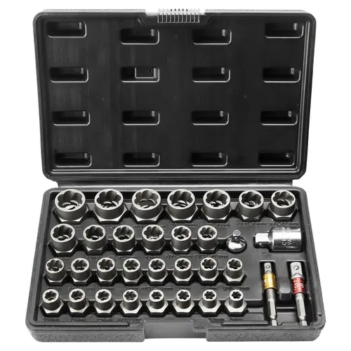 【toolupgrade】VEVOR 29-Piece CR-MO Steel Bolt Extractor Set, Universal Socket Tool Kits with Hex Top Anti-Slip Design, 6mm-10mm & 13/32"-3/4" Inches/MM Sockets, Storage Case for Home Renovations, Auto Repair, Damaged Rusted Fasteners, Mechanic Hand Tools