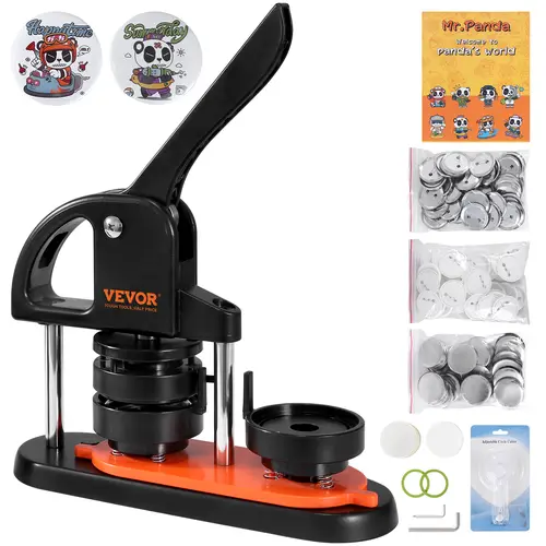 【toolupgrade】VEVOR 2.28in/58mm Button Maker Machine - Ergonomic Arc Handle Punch Press Kit, 100pcs Button Parts, Abs Plastic Badge Maker with Mr. Panda Magic Book, Beginner-Friendly Crafts Tool for Children DIY Gifts
