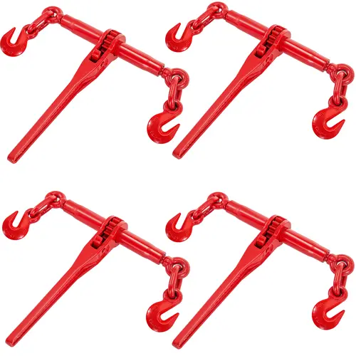 【toolupgrade】VEVOR Heavy Duty All-Steel Ratchet Binders 4-Pack, 9215LBS Working Load, 3/8"-1/2" Size, G70 Hooks & Shackle, Long Handle, Adjustable Length & Width, for G70-80 Chains Tie Down, Red, 13000LBS, 33069LBS, Industrial Users, 33,069 Lbs