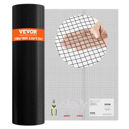 【toolupgrade】VEVOR Galvanized Vinyl-Coated Hardware Cloth, 48''x100' 19 Gauge Wire Mesh Roll, Chicken Wire Fence for Chicken Coop Barrier, Backyard Snake Protection, Garden Beds, Balcony Guards, Craft Projects, Drainage Ditches
