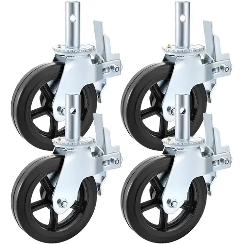 VEVOR Lockable Swivel Casters (4-Pack), 8"x2" Heavy-Duty Scaffolding Swivel Wheels with 360° Rotation, Dual Locks, Floor Protection & 1100LBS Per-Wheel Capacity,toolupgrade
