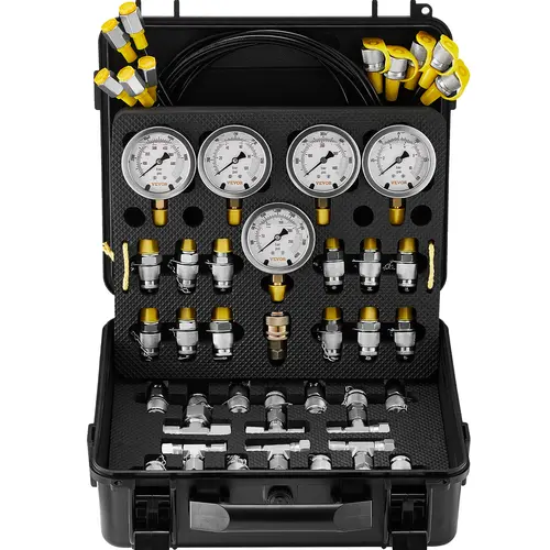 VEVOR Hydraulic Pressure Test Kit with 5 Gauges (10/100/250/400/600bar), 13 Couplings, 14 Tee Connectors, 5 Test Hoses, 304 Stainless Steel, Carrying Case – Tools and Gadgets for Excavators, Construction, Shipping